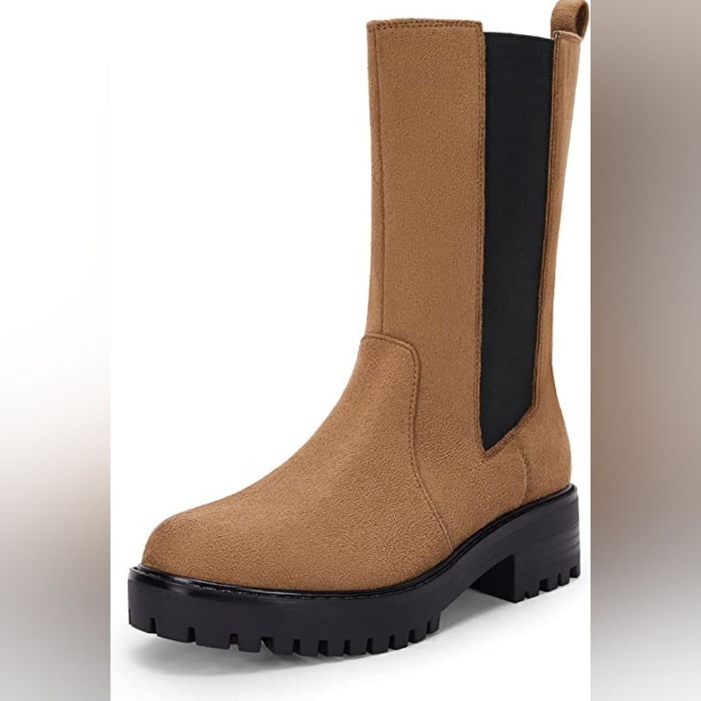(C-4544) ZBY Chelsea Boots for Women Mid Calf Lug Sole Booties Sz 6.5
